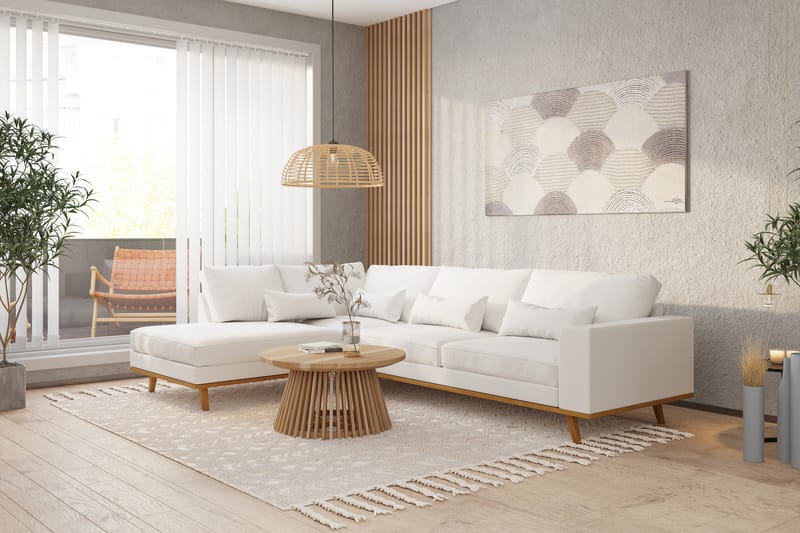 Copenhagen 4-seters Venstrevendt L-formet Divansofa i Stoff - Hvit - Møbler - Sofaer - Sofa med sjeselong
