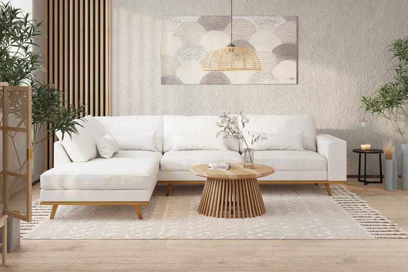Copenhagen 4-seters Venstrevendt L-formet Divansofa i Stoff - Hvit - Møbler - Sofaer - Sofa med sjeselong