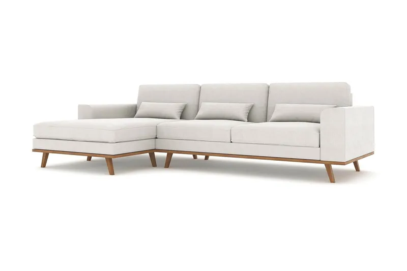 Copenhagen 4-seters Venstrevendt L-formet Divansofa i Stoff - Lys grå - Møbler - Sofaer - Sofa med sjeselong