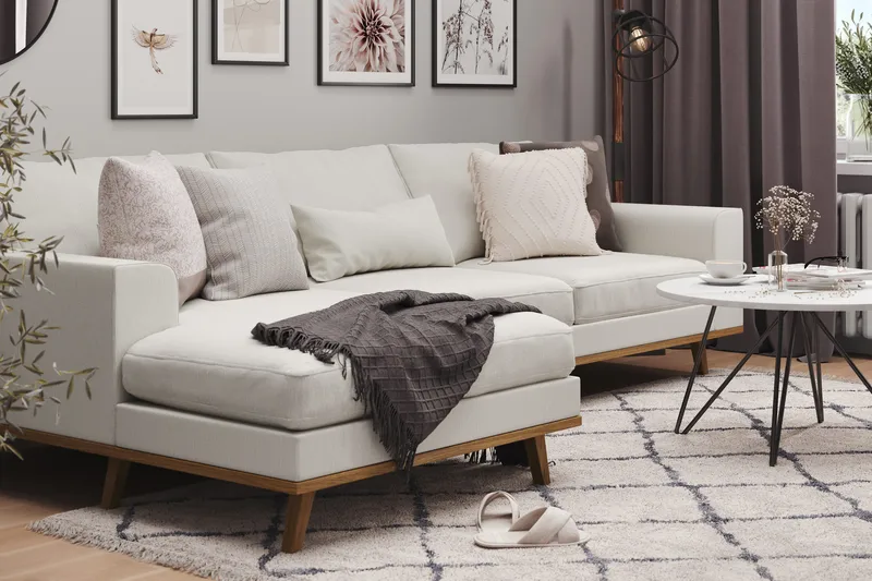 Copenhagen 4-seters Venstrevendt L-formet Divansofa i Stoff - Lys grå - Møbler - Sofaer - Sofa med sjeselong