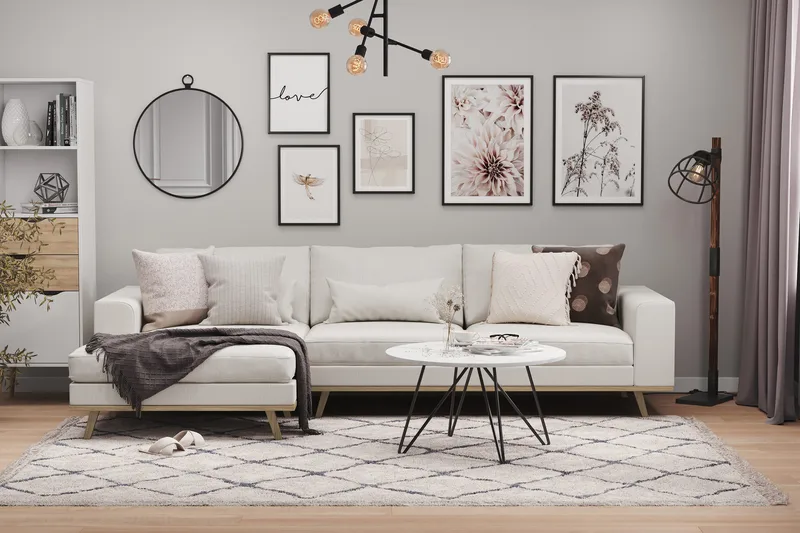 Copenhagen 4-seters Venstrevendt L-formet Divansofa i Stoff - Lys grå - Møbler - Sofaer - Sofa med sjeselong