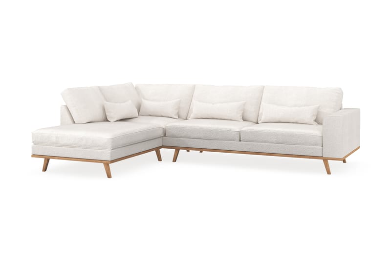 Copenhagen 4-seters Venstrevendt L-formet Sjeselongsofa i Bouclé - Hvit - Møbler - Sofaer - Sofa med sjeselong