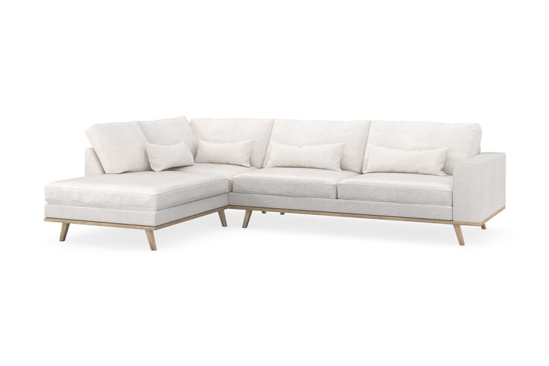 Copenhagen 4-seters Venstrevendt L-formet Sjeselongsofa i Bouclé - Hvit - Møbler - Sofaer - Sofa med sjeselong