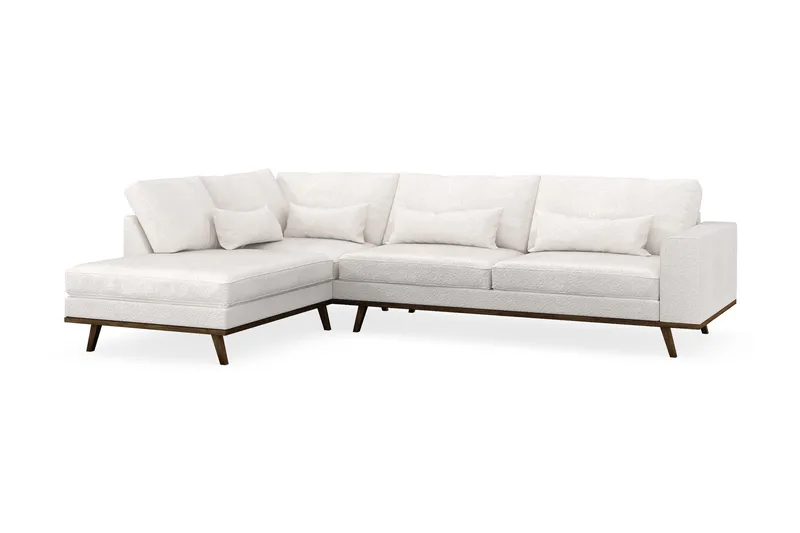 Copenhagen 4-seters Venstrevendt L-formet Sjeselongsofa i Bouclé - Hvit - Møbler - Sofaer - Sofa med sjeselong