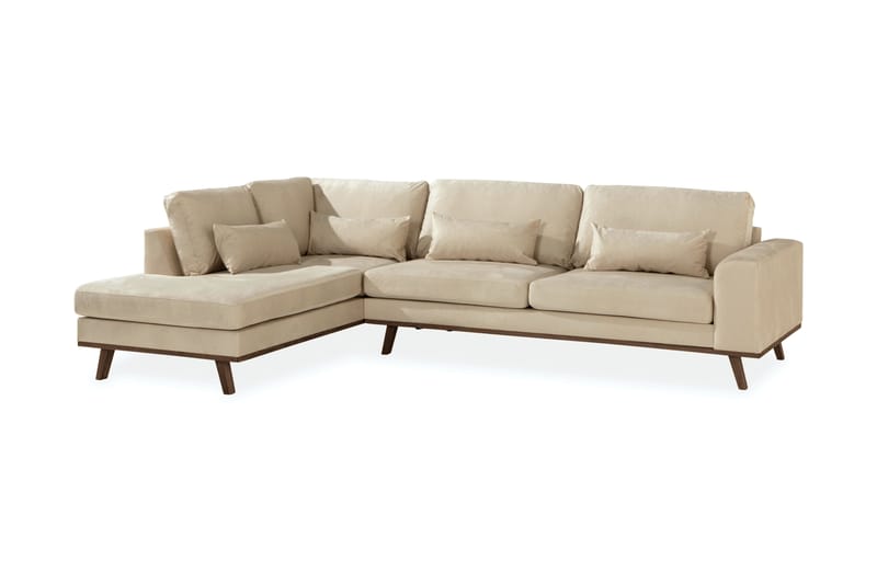 Copenhagen 4-seters Venstrevendt L-formet Sjeselongsofa i Fløyel - Beige - Møbler - Sofaer - Sofa med sjeselong