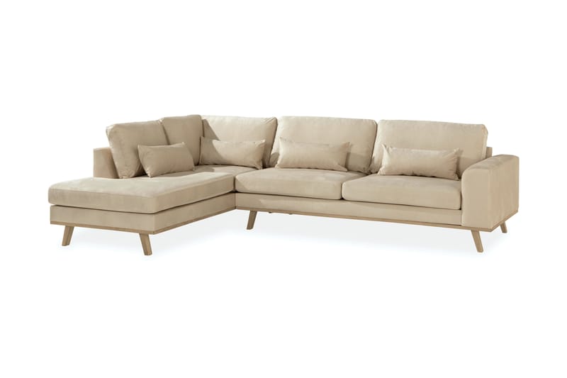 Copenhagen 4-seters Venstrevendt L-formet Sjeselongsofa i Fløyel - Beige - Møbler - Sofaer - Sofa med sjeselong