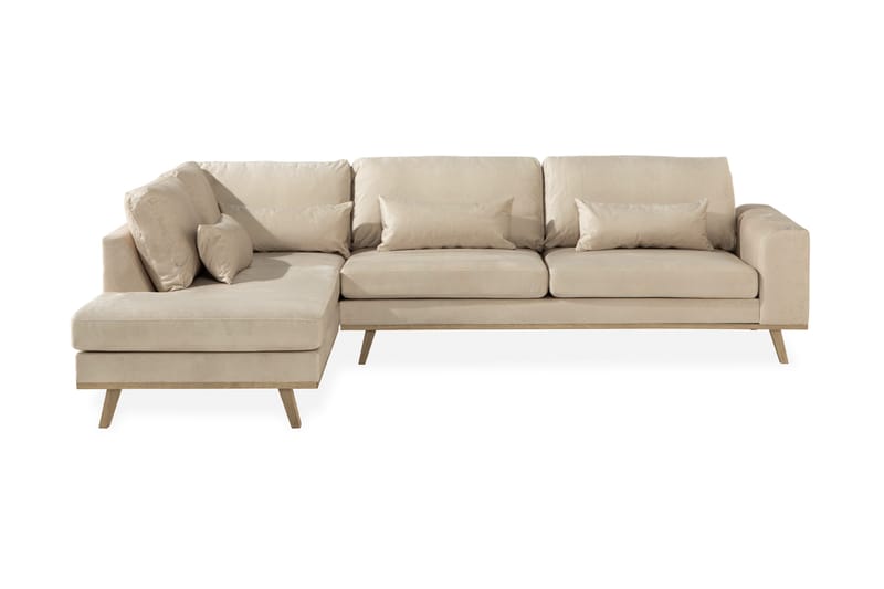 Copenhagen 4-seters Venstrevendt L-formet Sjeselongsofa i Fløyel - Beige - Møbler - Sofaer - Sofa med sjeselong