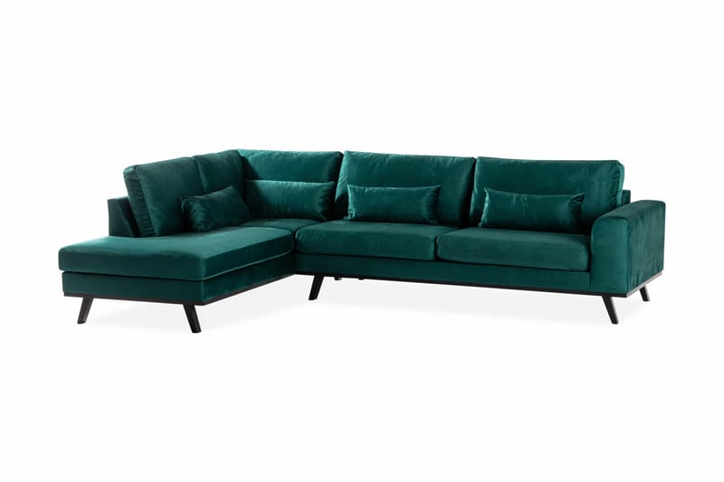 Copenhagen 4-seters Venstrevendt L-formet Sjeselongsofa i Fløyel - Grønn - Møbler - Sofaer - Sofa med sjeselong