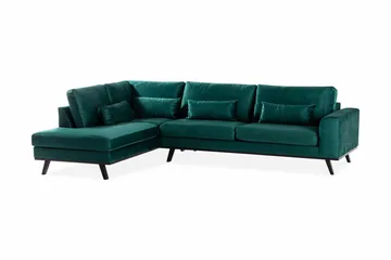 Copenhagen 4-seters Venstrevendt L-formet Sjeselongsofa i Fløyel - Grønn - Møbler - Sofaer - Sofa med sjeselong