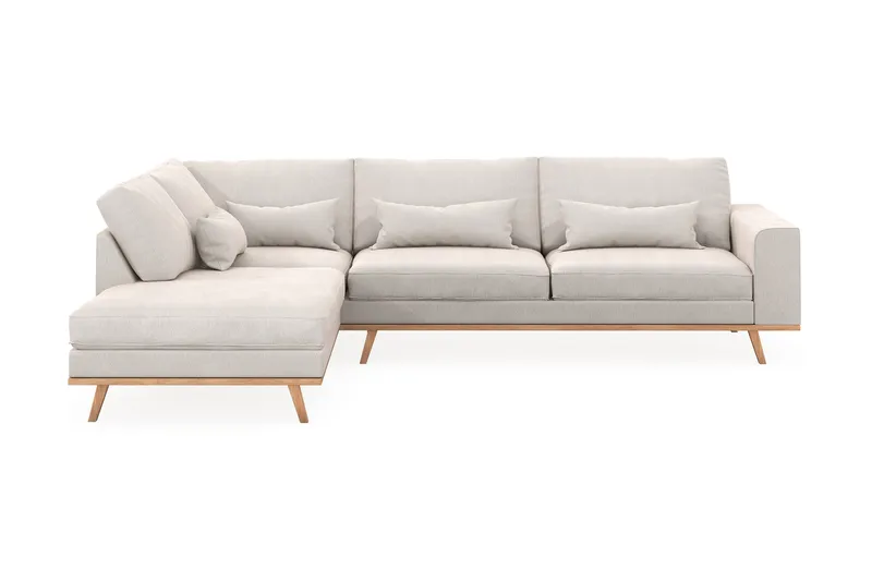 Copenhagen 4-seters Venstrevendt L-formet Sjeselongsofa i Fløyel - Kremhvit - Møbler - Sofaer - Sofa med sjeselong