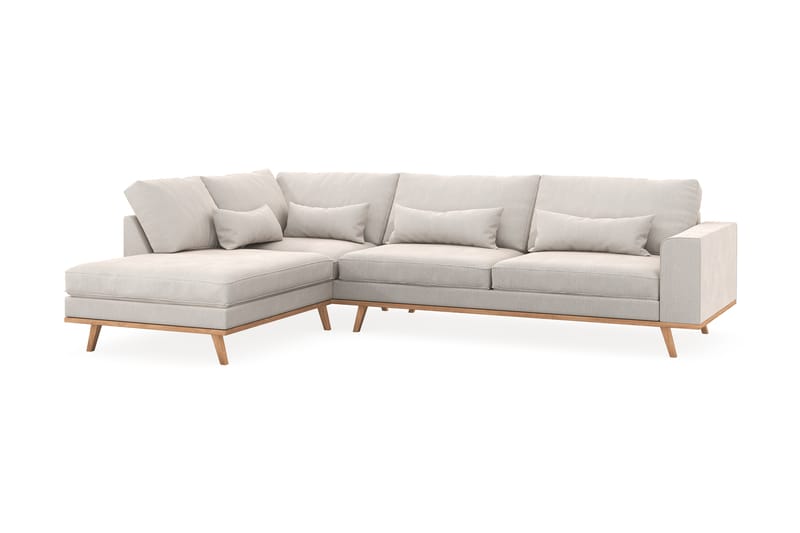 Copenhagen 4-seters Venstrevendt L-formet Sjeselongsofa i Fløyel - Kremhvit - Møbler - Sofaer - Sofa med sjeselong
