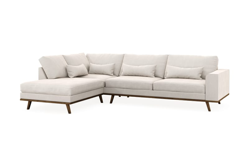 Copenhagen 4-seters Venstrevendt L-formet Sjeselongsofa i Fløyel - Kremhvit - Møbler - Sofaer - Sofa med sjeselong