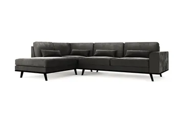 Copenhagen 4-seters Venstrevendt L-formet Sjeselongsofa i Fløyel - Mørk grå - Møbler - Sofaer - Sofa med sjeselong