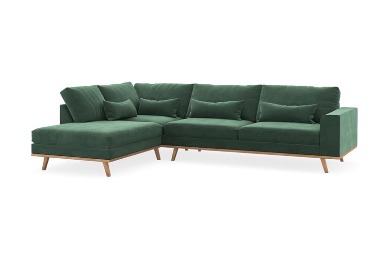 Copenhagen 4-seters Venstrevendt L-formet Sjeselongsofa i Fløyel - Mørk grønn - Møbler - Sofaer - Sofa med sjeselong