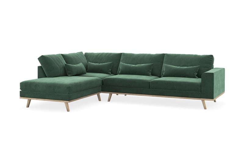 Copenhagen 4-seters Venstrevendt L-formet Sjeselongsofa i Fløyel - Mørk grønn - Møbler - Sofaer - Sofa med sjeselong
