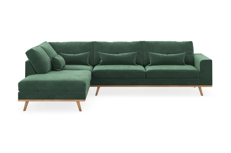 Copenhagen 4-seters Venstrevendt L-formet Sjeselongsofa i Fløyel - Mørk grønn - Møbler - Sofaer - Sofa med sjeselong