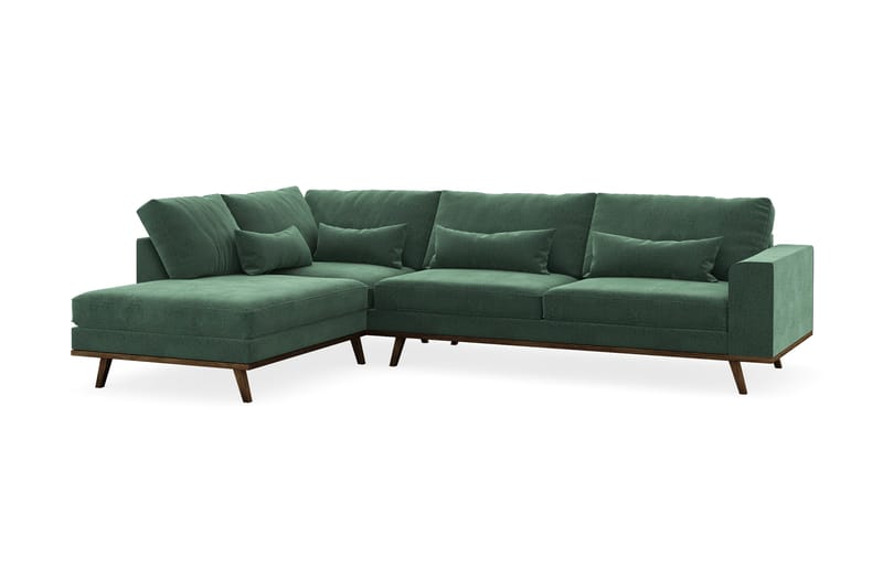Copenhagen 4-seters Venstrevendt L-formet Sjeselongsofa i Fløyel - Mørk grønn - Møbler - Sofaer - Sofa med sjeselong