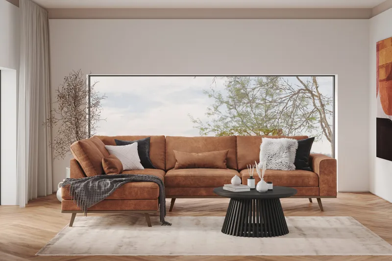 Copenhagen 4-seters Venstrevendt L-formet Sjeselongsofa i Kunstlær - Brun - Møbler - Sofaer - Sofa med sjeselong