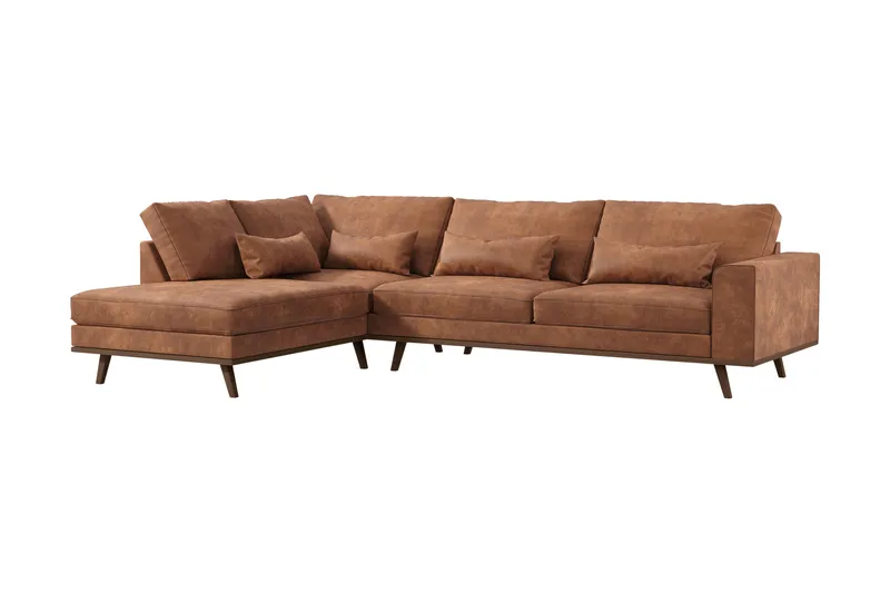 Copenhagen 4-seters Venstrevendt L-formet Sjeselongsofa i Kunstlær - Brun - Møbler - Sofaer - Sofa med sjeselong