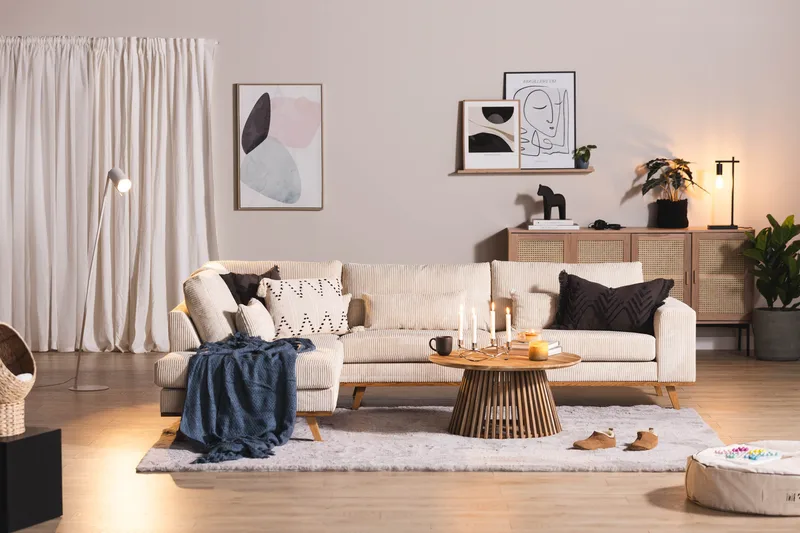Copenhagen 4-seters Venstrevendt L-formet Sjeselongsofa i Manchester - Beige - Møbler - Sofaer - Sofa med sjeselong