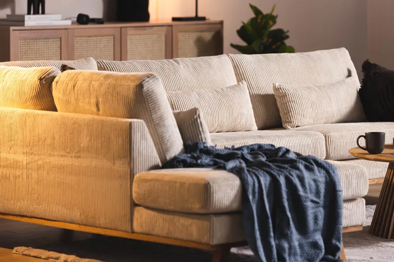 Copenhagen 4-seters Venstrevendt L-formet Sjeselongsofa i Manchester - Beige - Møbler - Sofaer - Sofa med sjeselong