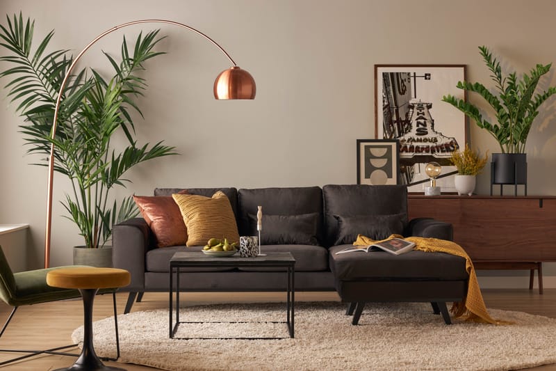 Copenhagen Compact 3-seters Vendbar L-formet Divansofa i Fløyel - Mørk grå - Møbler - Sofaer - Sofa med sjeselong