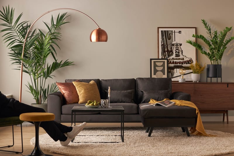 Copenhagen Compact 3-seters Vendbar L-formet Divansofa i Fløyel - Mørk grå - Møbler - Sofaer - Sofa med sjeselong