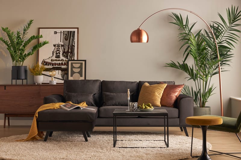 Copenhagen Compact 3-seters Vendbar L-formet Divansofa i Fløyel - Mørk grå - Møbler - Sofaer - Sofa med sjeselong