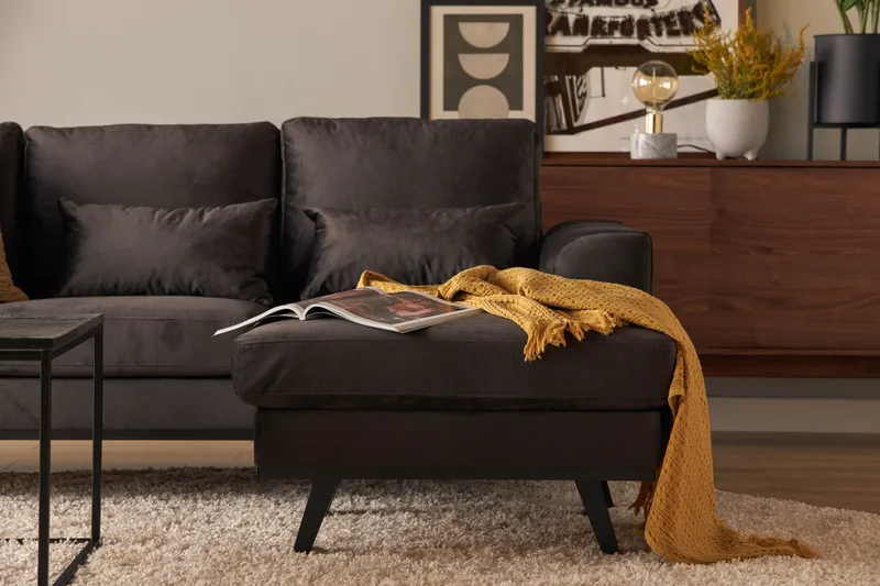 Copenhagen Compact 3-seters Vendbar L-formet Divansofa i Fløyel - Mørk grå - Møbler - Sofaer - Sofa med sjeselong