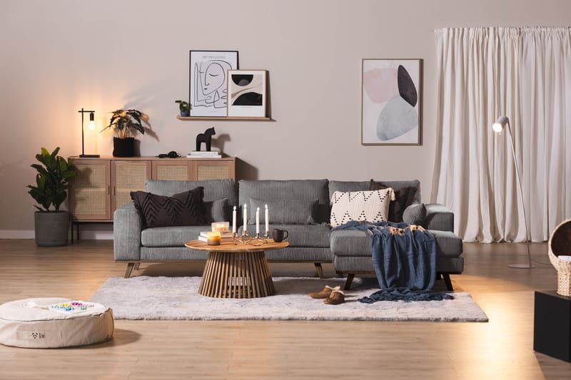 Copenhagen Divansofa Cordfløyel - Grå - Sofa med sjeselong - 4 seters sofa med divan