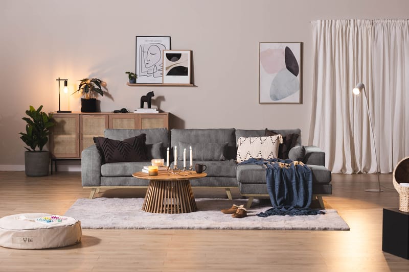 Copenhagen Divansofa Cordfløyel - Grå - Sofa med sjeselong - 4 seters sofa med divan