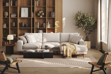 Copenhagen Premium 4-personers Højrevendt L-formet Dyb Divansofa i Stoff - Beige - Møbler - Sofaer - Sofa med sjeselong