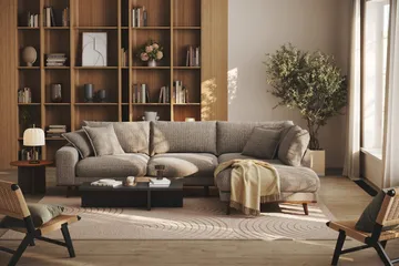 Copenhagen Premium 4-personers Højrevendt L-formet Dyb Chaiselongsofa i Chenille - Brun - Møbler - Sofaer - Sofa med sjeselong