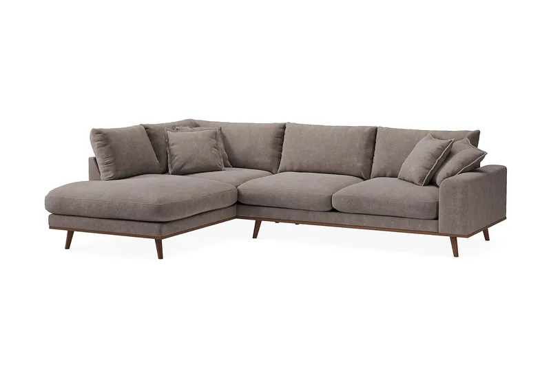 Copenhagen Premium 4-personers Venstrevendt L-formet Dyb Chaiselongsofa i Stoff - Brun - Møbler - Sofaer - Sofa med sjeselong