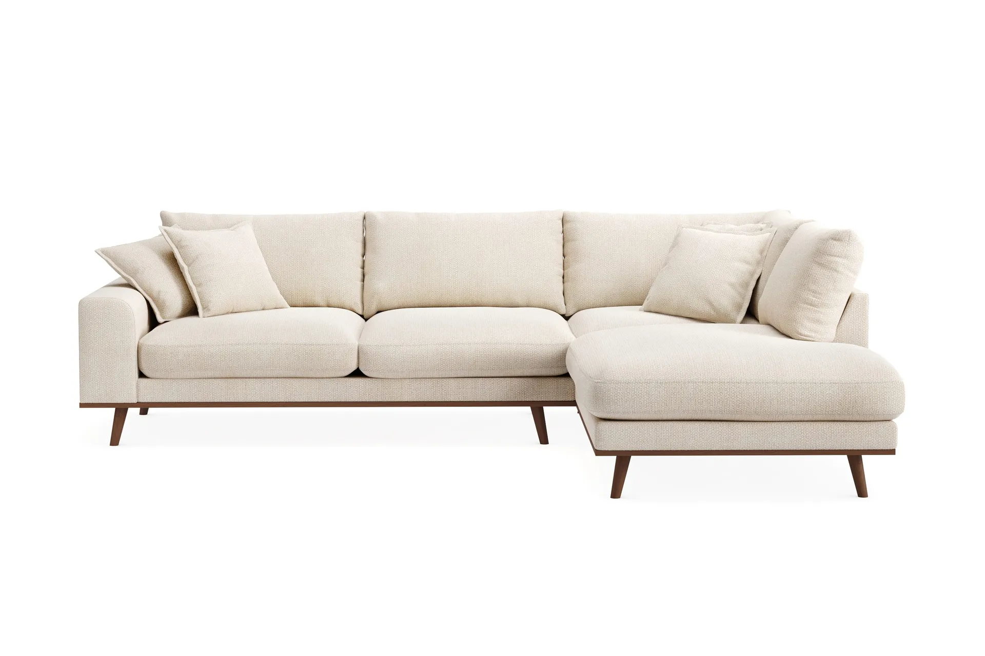 Copenhagen Premium 4-personers Højrevendt L-formet Dyb Chaiselongsofa i Chenille - Lys beige