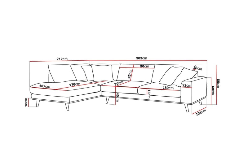 Copenhagen Premium 4-personers Venstrevendt L-formet Dyb Chaiselongsofa i Stoff - Beige - Møbler - Sofaer - Sofa med sjeselong