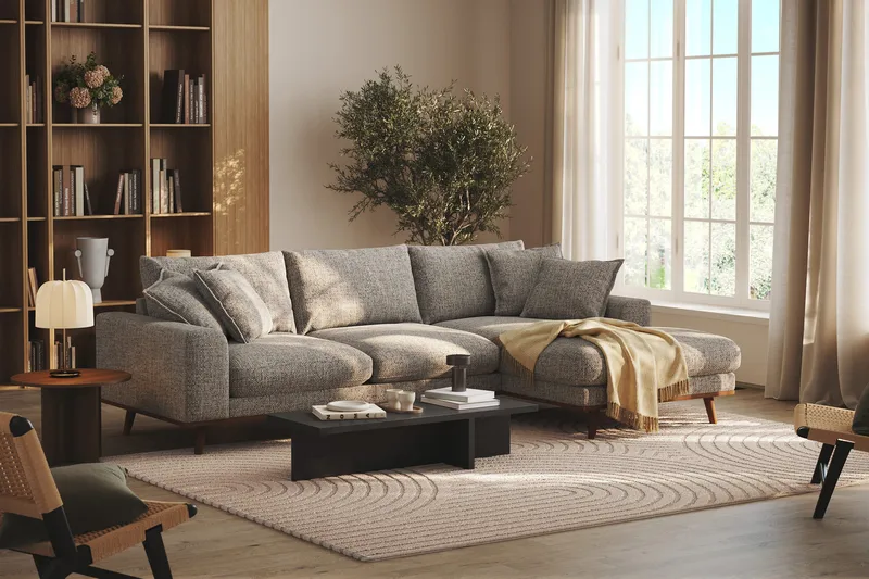 Copenhagen Premium 4-personers Højrevendt L-formet Dyb Divansofa i Chenille - Grå - Møbler - Sofaer - Sofa med sjeselong