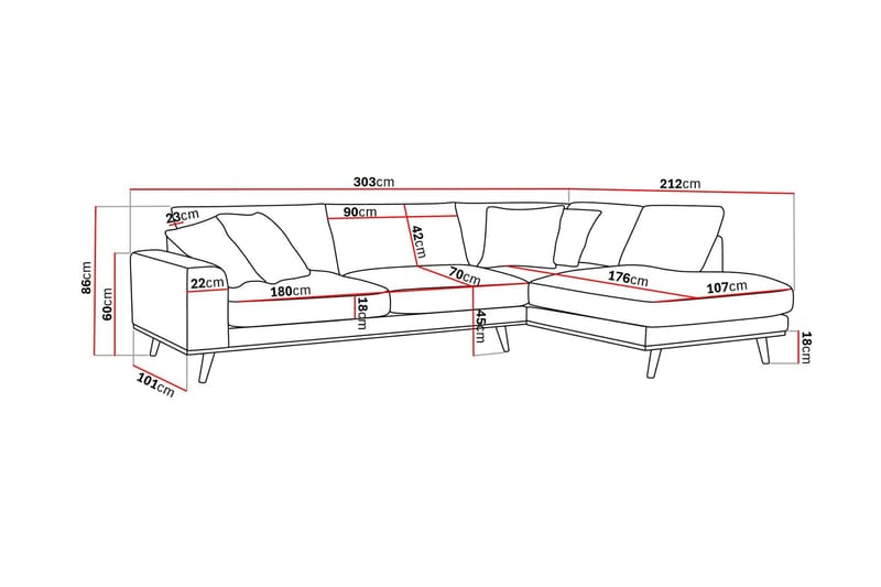Copenhagen Premium 4-personers Højrevendt L-formet Dyb Chaiselongsofa i Stoff - Mørkebrun - Møbler - Sofaer - Sofa med sjeselong
