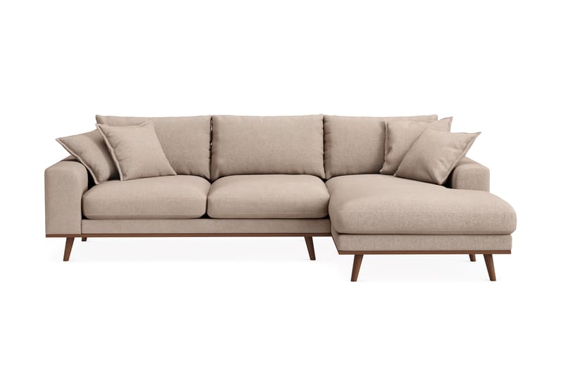 Copenhagen Premium 4-personers Højrevendt L-formet Dyb Divansofa i Stoff, Lyse brun