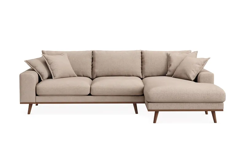 Copenhagen Premium 4-personers Højrevendt L-formet Dyb Divansofa i Stoff, Lyse brun