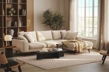Copenhagen Premium 4-personers Højrevendt L-formet Dyb Divansofa i Chenille - Beige - Møbler - Sofaer - Sofa med sjeselong