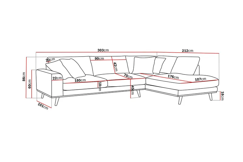 Copenhagen Premium 4-personers Højrevendt L-formet Dyb Chaiselongsofa i Stoff - Lyse brun - Møbler - Sofaer - Sofa med sjeselong