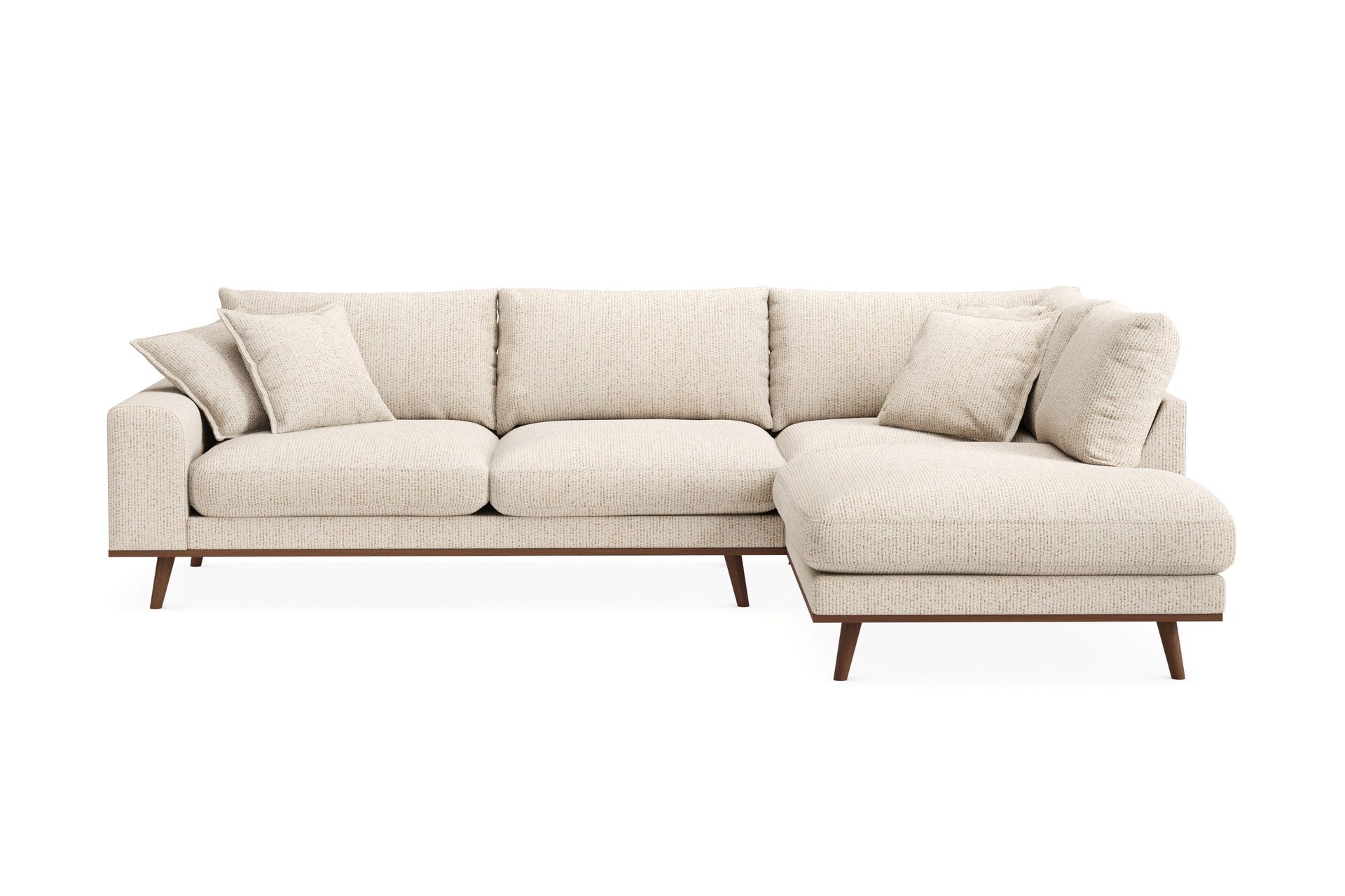 Copenhagen Premium 4-personers Højrevendt L-formet Dyb Chaiselongsofa i Chenille - Beige