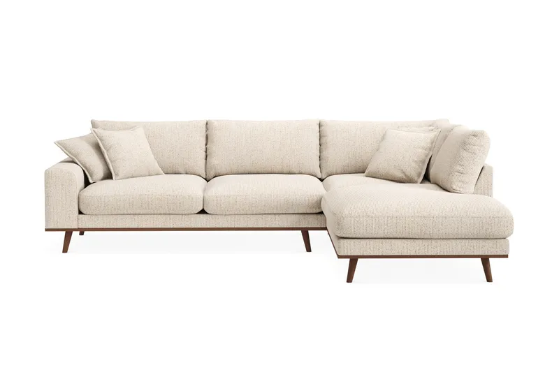 Copenhagen Premium 4-personers Højrevendt L-formet Dyb Chaiselongsofa i Chenille - Beige - Møbler - Sofaer - Sofa med sjeselong