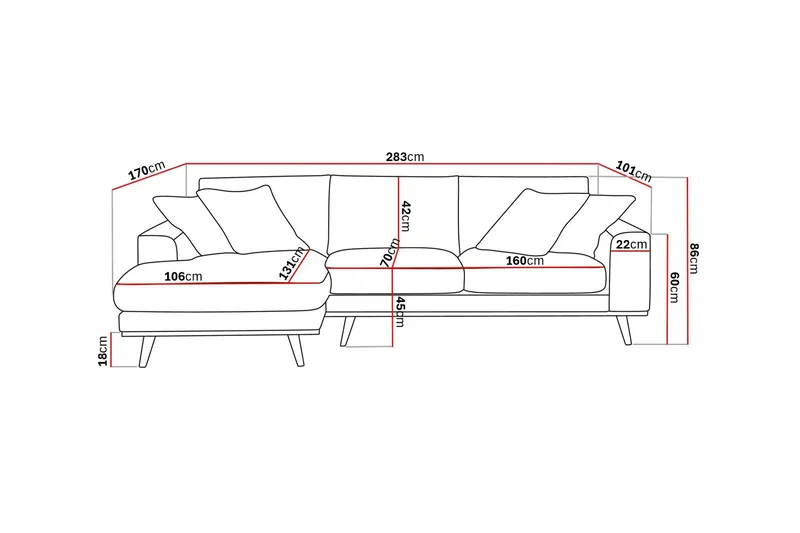 Copenhagen Premium 4-personers Venstrevendt L-formet Dyb Divansofa i Stoff - Brun - Møbler - Sofaer - Sofa med sjeselong