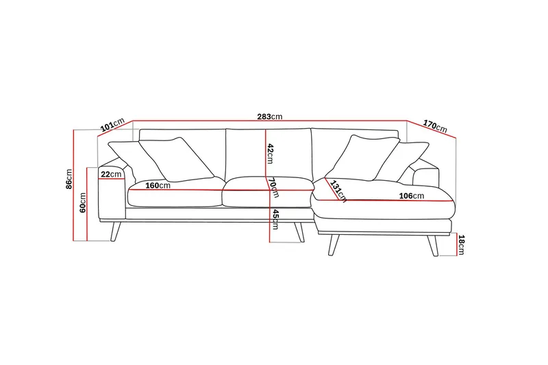 Copenhagen Premium 4-personers Højrevendt L-formet Dyb Divansofa i Stoff - Beige - Møbler - Sofaer - Sofa med sjeselong