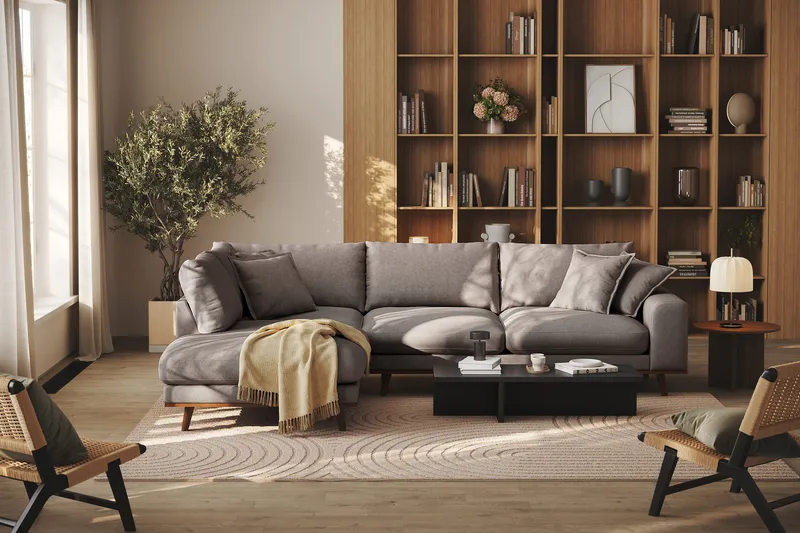 Copenhagen Premium 4-personers Venstrevendt L-formet Dyb Chaiselongsofa i Stoff - Brun - Møbler - Sofaer - Sofa med sjeselong