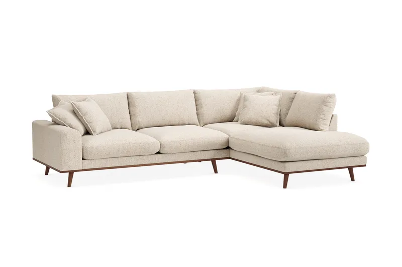 Copenhagen Premium 4-personers Højrevendt L-formet Dyb Chaiselongsofa i Chenille - Beige - Møbler - Sofaer - Sofa med sjeselong