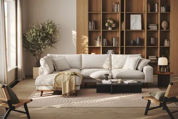 Copenhagen Premium 4-personers Venstrevendt L-formet Dyb Chaiselongsofa i Stoff - Beige - Møbler - Sofaer - Sofa med sjeselong