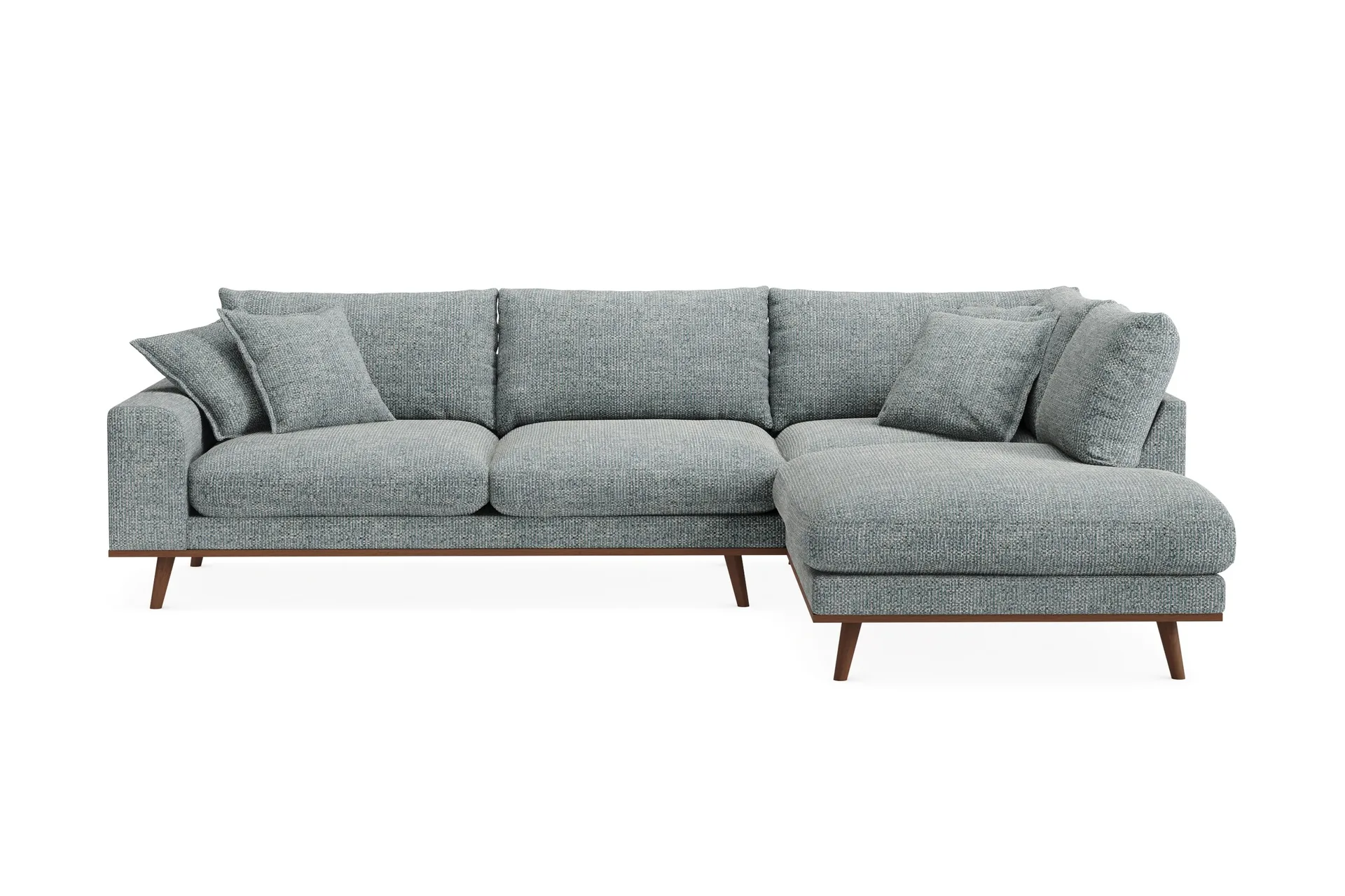 Copenhagen Premium 4-personers Højrevendt L-formet Dyb Chaiselongsofa i Chenille - Grå/blå